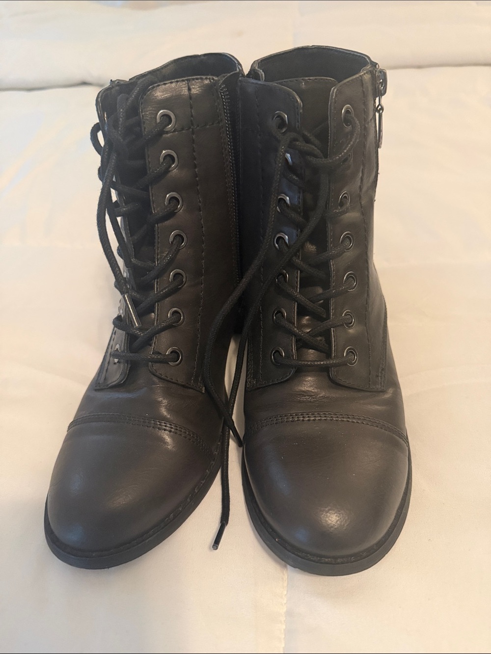 G by Guess Black Lace-Up Combat Boots with Side Zip